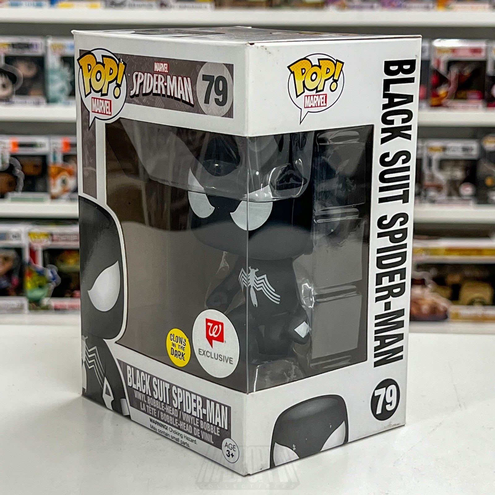 Funko Pop Marvel Black Suit SpiderMan Glow Walgreens 79 Secret Wars Toy Figure2