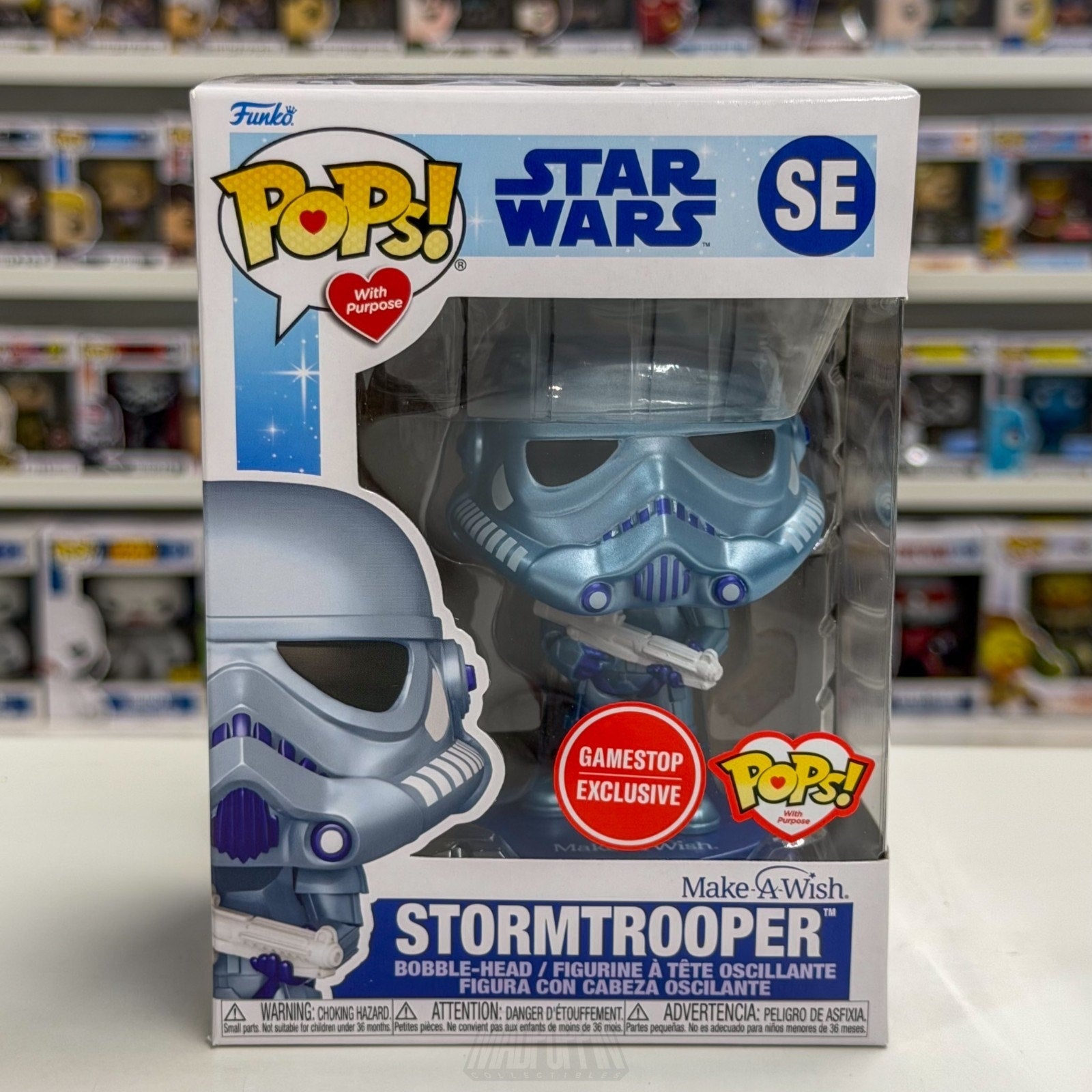 Funko Pop Star Wars Make A Wish Stormtrooper Blue Metallic Gamestop SE Figure