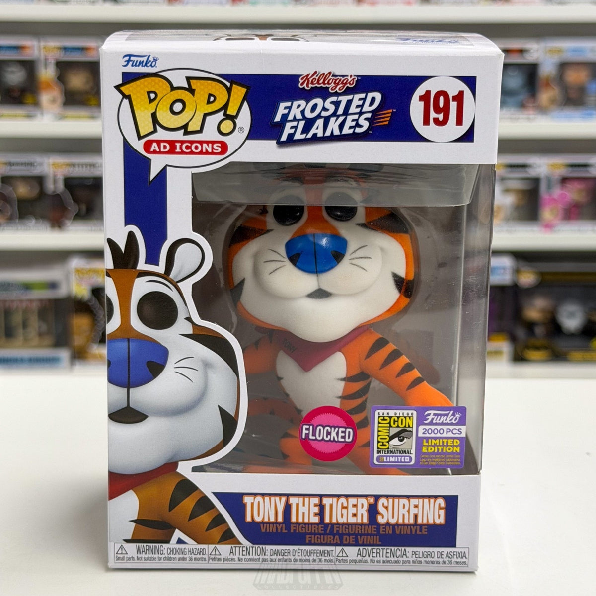 Funko Pop Ad Icons Frosted Flakes Tony the Tiger Surfing Flocked SDCC 191 Figure