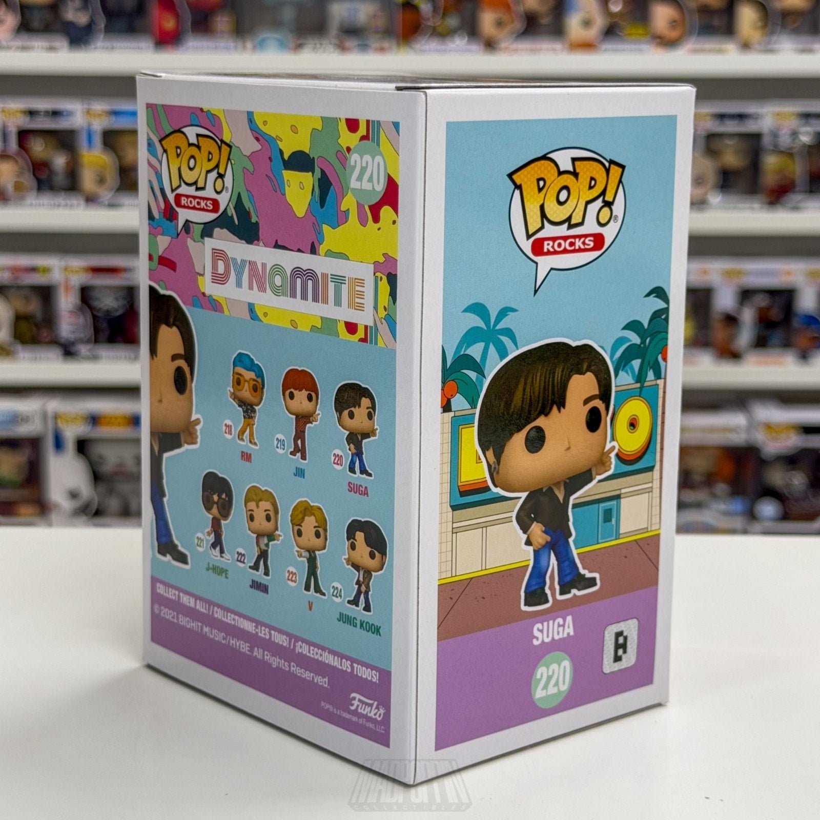 Funko Pop Rocks BTS Dynamite Suga 220 Yoon-gi Boy Band Korean K-Pop Toy Figure