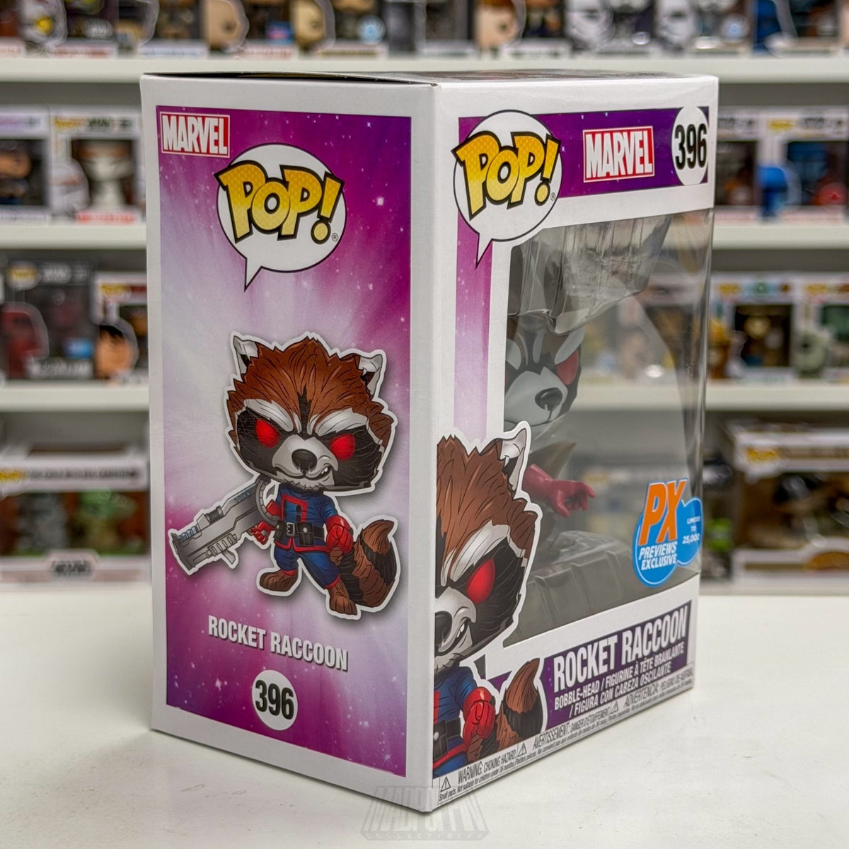 Funko Pop Marvel GOTG Rocket Raccoon Classic PX Exclusive 396 Toy Vinyl Figure