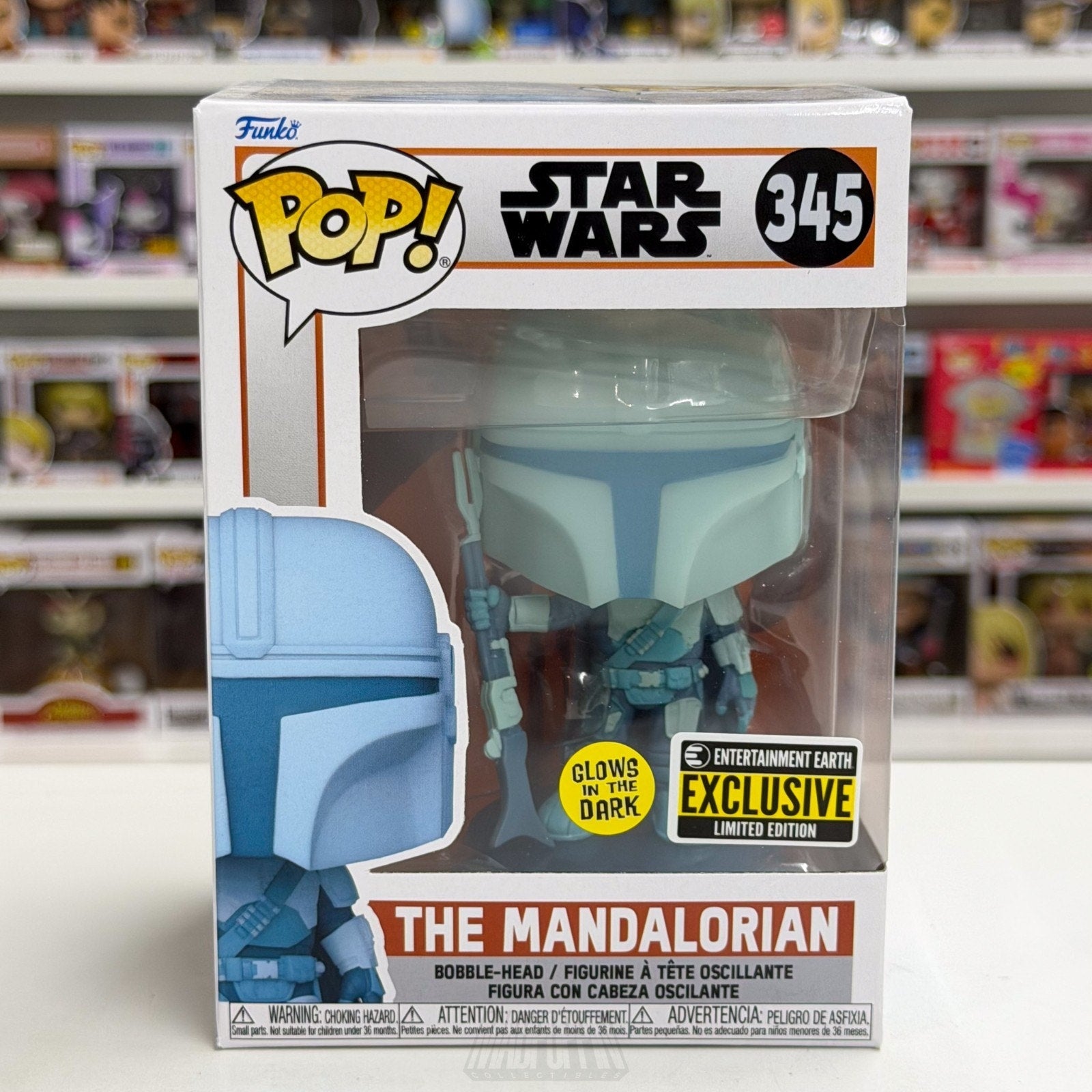 Funko Pop Star Wars Mandalorian Holographic Glow Entertainment Earth 345 Figure