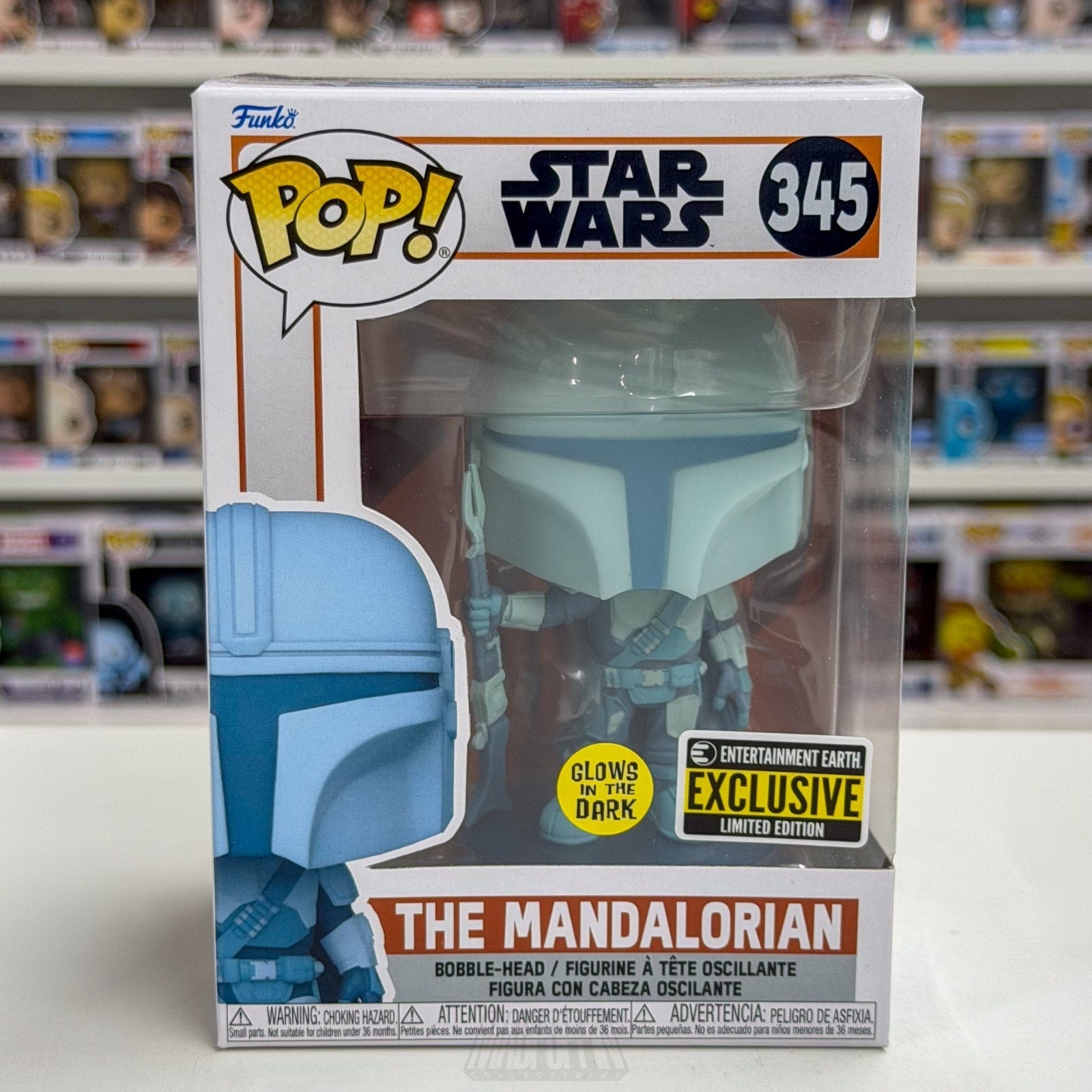 Funko Pop Star Wars Mandalorian Holographic Glow Entertainment Earth 345 Figure