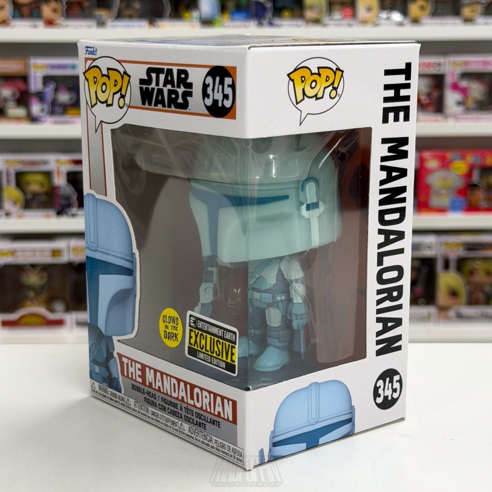 Funko Pop Star Wars Mandalorian Holographic Glow Entertainment Earth 345 Figure