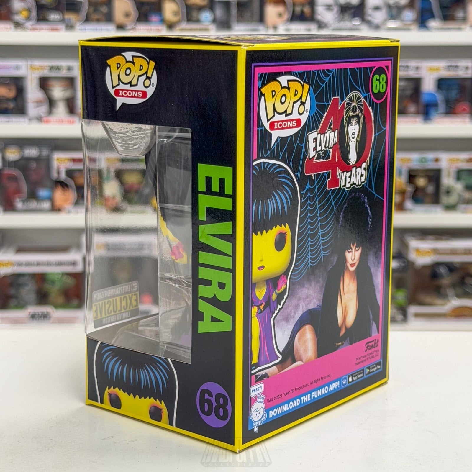 Funko Pop Icons Elvira Entertainment Earth Blacklight 68 Horror Toy Vinyl Figure