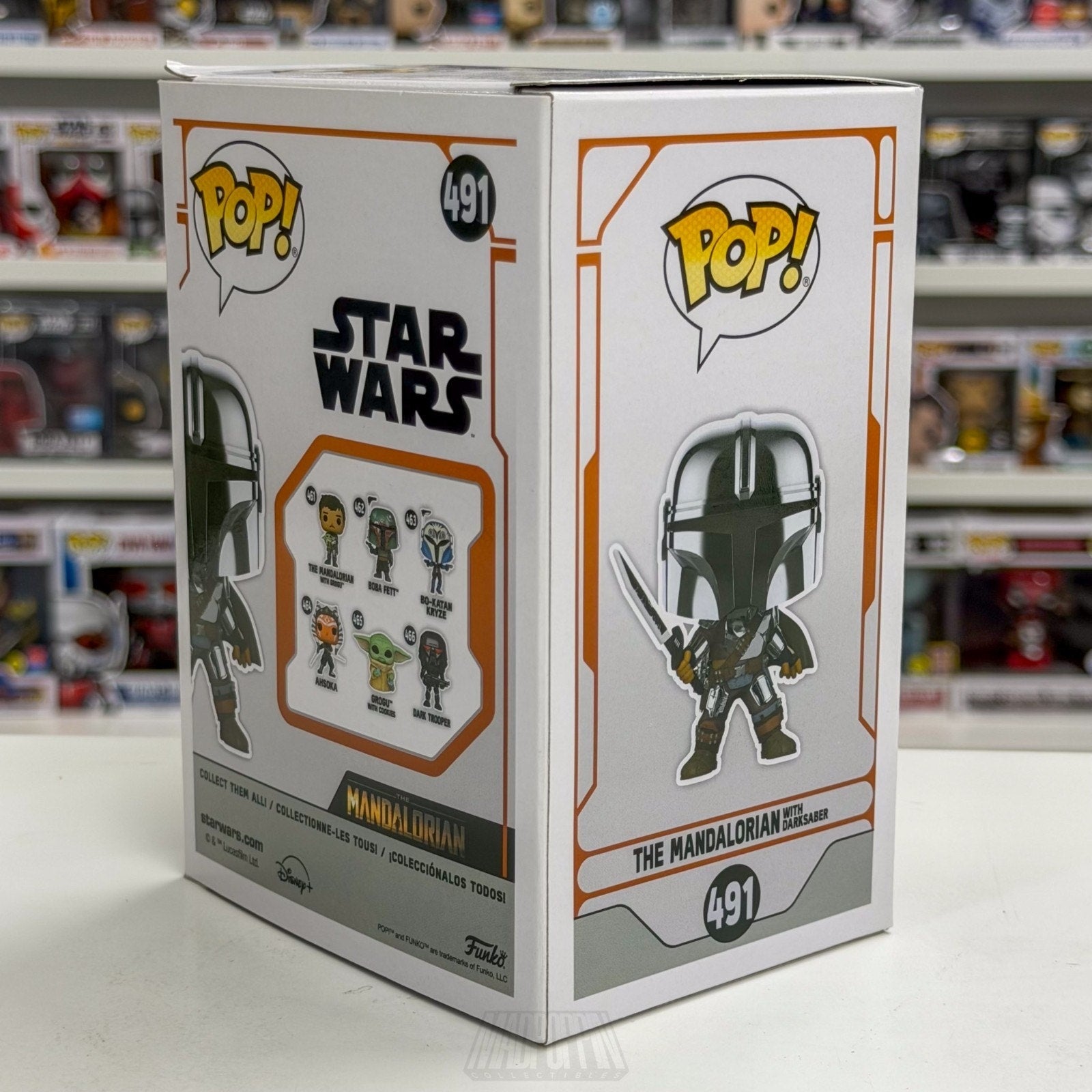 Funko Pop Star Wars Mandalorian w/Darksaber Glow Box Warehouse 491 Vinyl Figure