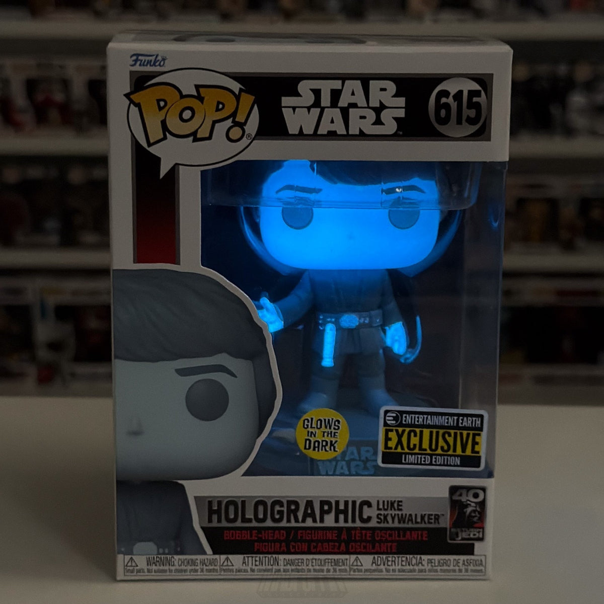 Funko Pop Star Wars Holographic Luke Skywalker Glow Entertainment Earth 615 Toy